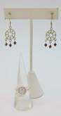 Romantic 925 Sterling Silver Pearl Quartz & CZ Drop Earrings Necklace & Ring 24.7g image number 3