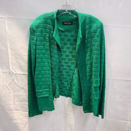 Misook Green Textured Open Front Cardigan Jacket Size M