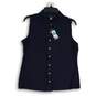 NWT Womens Navy Blue Sleeveless Collared Button Front Blouse Top Size L image number 1