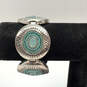 Designer Brighton Silver-Tone Engraved Turquoise Stone Cuff Bracelet image number 1