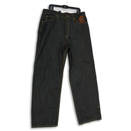 Coogi Mens Black Denim Embroidered 5-Pocket Design Wide-Leg Jeans Size 38x34