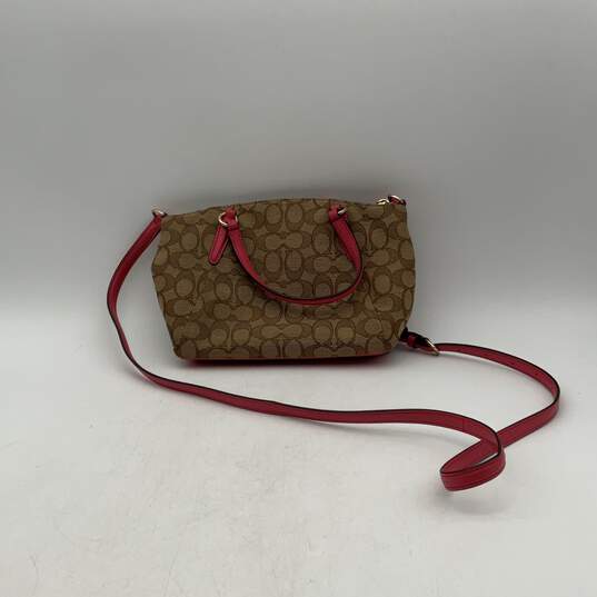 Womens Brown Pink Signature Print Bag Charm Crossbody Strap Satchel Handbag image number 2