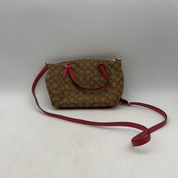 Womens Brown Pink Signature Print Bag Charm Crossbody Strap Satchel Handbag alternative image