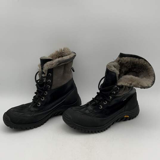 Ugg Mens Black Gray Fur Trim Round Toe Lace Up Ankle Winter Boots Size 11 image number 2