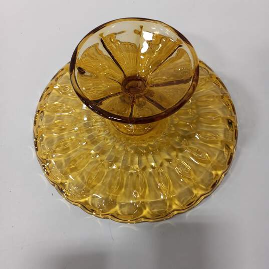 Vintage Amber Glass Pedestal Cake Plate image number 3