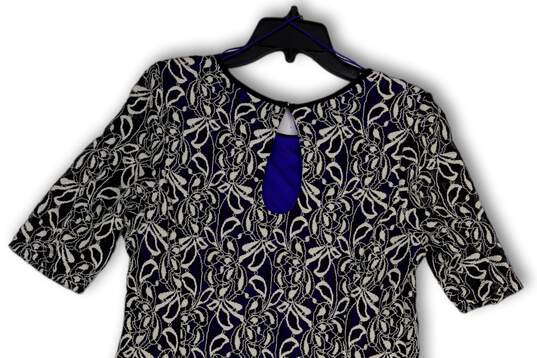 Womens Blue Floral Embroidered Short Sleeve Back Keyhole A-Line Dress Sz 18 image number 4