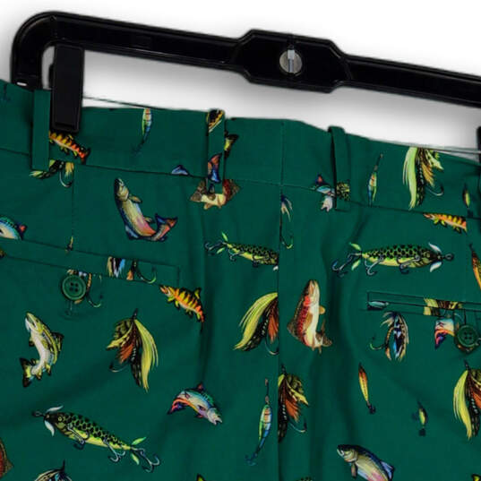 NWT Mens Green Fish Print Flat Front Slash Pocket Golf Chino Shorts Size 36 image number 4