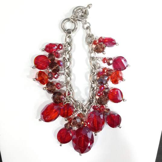 Bundle of Assorted Red and Silver Toned Jewelry image number 5
