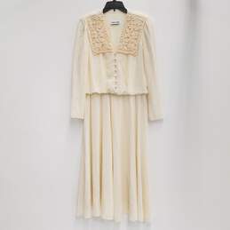 Womens Ivory Lace Deep V-Neck 3/4 Sleeve Midi Fit & Flare Dress Size 12