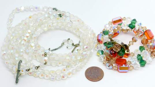 Vintage Colorful & Clear Icy Aurora Borealis Beaded Necklaces 123.4g image number 6