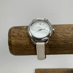 Designer Relic Silver-Tone Leather Strap Round Dial Analog Wristwatch