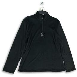 Womens Black Long Sleeve 1/4 Zip Mock Neck Pullover Activewear Top Size XL
