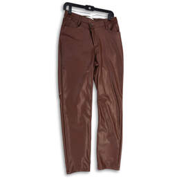 Womens Brown Leather Flat Front Straight Leg Ankle Pants Size 28/6L