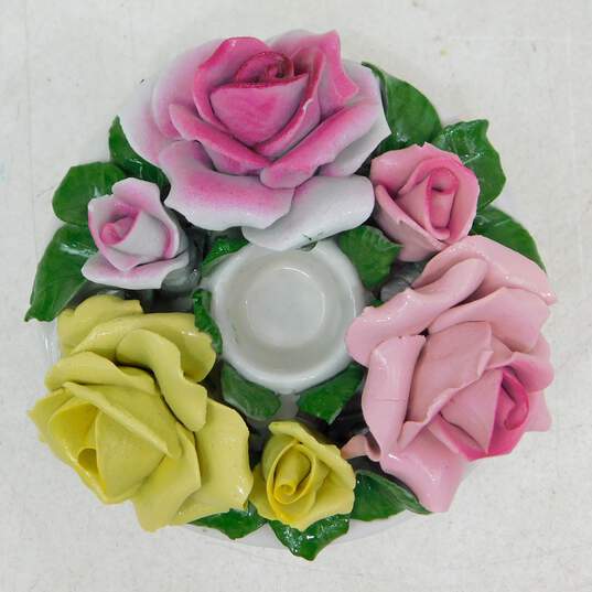 Vintage Dresden Floral Porcelain Pink Rose PAIR Candlestick Candle Holders image number 9