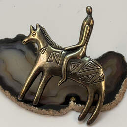 Designer Laurel Burch Gold-Tone Horse Riding Engraved Classic Brooch Pin
