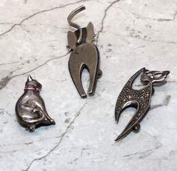 Bundle Of 3 Sterling Silver Cat Brooches