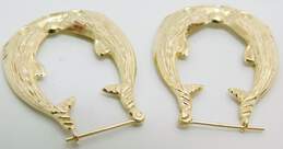 14K Yellow Gold Dolphins Puffed Oblong Hoop Earrings 2.6g alternative image