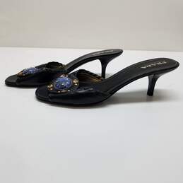 AUTHENTICATED Prada Crystal Embellished Black Leather Slide Sandals Size 39 alternative image