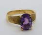 14K Gold Amethyst Faceted Oval Solitaire Brushed & Smooth Ring 4.2g image number 1