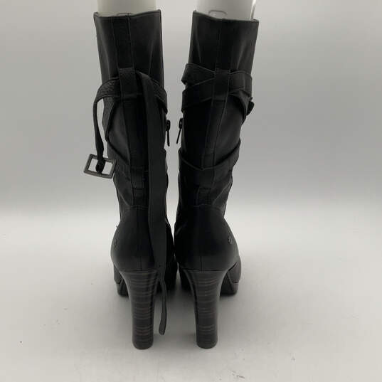 Womens Jardin Black Leather Mid Calf Block Heel Riding Boots Size 10 image number 2
