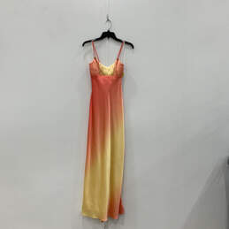 NWT Womens Orange Yellow V-Neck Spaghetti Strap Back Zip Maxi Dress Sz 3/4