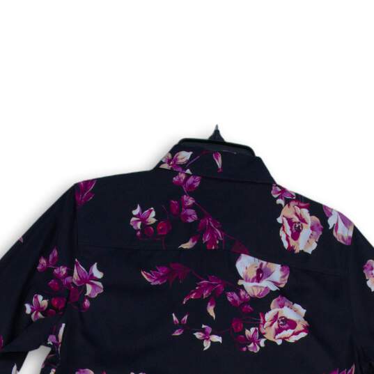 Chico's Womens Black Purple Floral Spread Collar Long Sleeve Button-Up Size 8/10 image number 4
