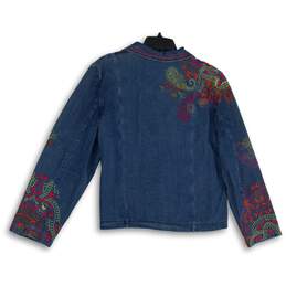 NWT Coldwater Creek Womens Multicolor Embroidered Long Sleeve Denim Jacket Sz L alternative image