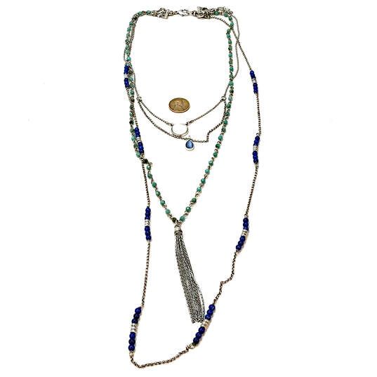 Designer Lucky Brand Silver-Tone Classic Multi Strand Beaded Chain Necklace image number 4