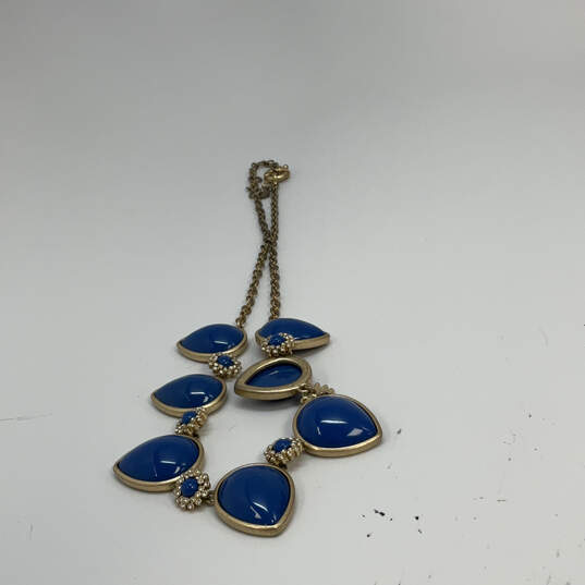Designer J. Crew Gold-Tone Blue Cabochon Clear Crystal Statement Necklace image number 3