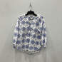 Womens White Blue Eyelet Balloon Sleeve Front Button Blouse Top Size XS image number 1