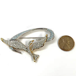 Designer Swarovski Gold-Tone Pave Crystal Flourish Stylized Bird Pin Brooch