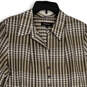 Womens Brown Plaid Pleated Roll Tap Sleeve Half Button Tunic Top Size 16 image number 3