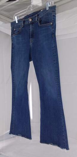 Womens Blue Mid Rise Streachable  Pull On Skinny Fit Boot Cut Jeans Size 30
