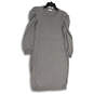 Womens Gray Crew Neck Puff Long Sleeve Knee Length Sweater Dress Size M image number 1