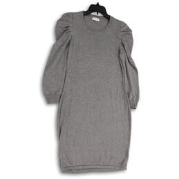 Womens Gray Crew Neck Puff Long Sleeve Knee Length Sweater Dress Size M