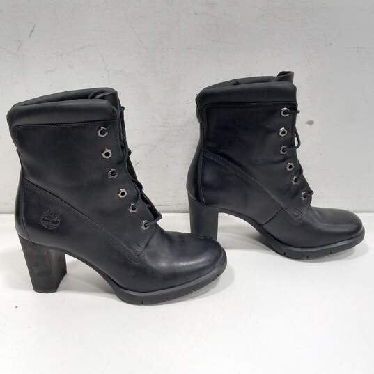 Timberland Women's Black Leather Heeled Ankle Boots Size 7M image number 4