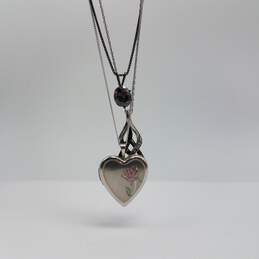 Sterling Silver Multi Gemstone 17, 20 & 19 Inch Heart Necklace 3pcs Bundle 11.6g