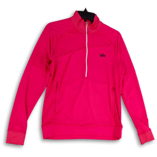 Womens Pink Mock Neck Pockets Half Zip Long Sleeve Activewear Jacket Size M image number 4