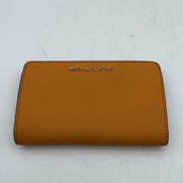 Michael Kors Womens Yellow Leather Credit Card Slots Zipper Pocket Bifold Wallet