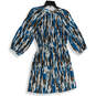 Womens Blue Gray Abstract Long Sleeve Knee Length Wrap Dress Size 2P image number 2