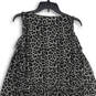 Womens Black White Leopard Print Tie Neck Smocked Waist A-Line Dress Sz XL image number 4