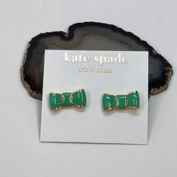 Designer kate Spade Gold-Tone Green Enamel Bow Stud Earrings
