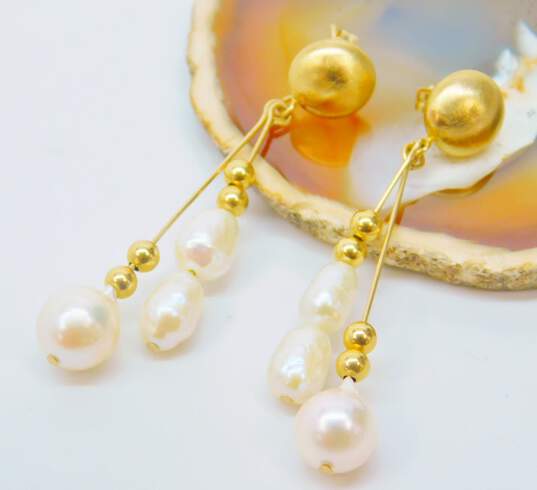 Elegant 14K Yellow Gold Pearl Drop Earrings for Repair 3.1g image number 2