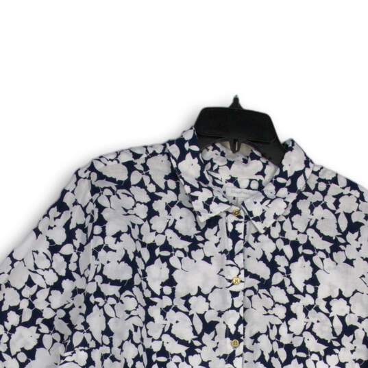 NWT Womens White Navy Floral Spread Collar Long Sleeve Button-Up Shirt XL image number 3