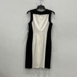 NWT Womens Black White Sleeveless Round Neck Back Zip Sheath Dress Size 4 alternative image