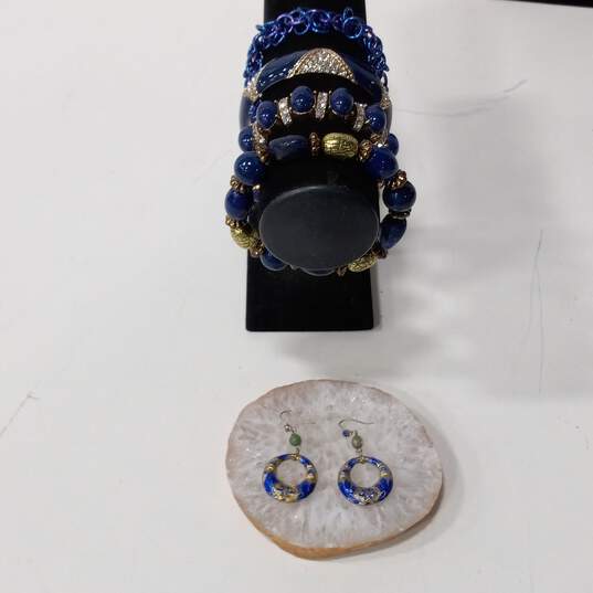 Dark Blue & Rhinestones Fashion Costume Jewelry Assorted 5pc Lot image number 1