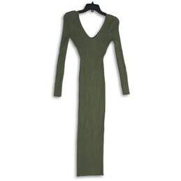 Hera Collection Womens Green Long Sleeve Deep V-Neck Ribbed Sweater Dress Size L