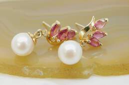 Romantic 14k Yellow Gold Pink Spinel & Pearl Drop Earrings 2.2g