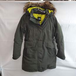 The North Face Olive Green Full Button/Zip Hooded Parka Coat Jacket Women's Size L
