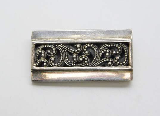 Lois Hill Sterling Silver Dotted Scroll Rectangle Brooch 17.0g image number 1